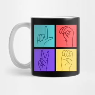 Symbolic Love: Hand Gestures Speak through Colorful Squares Mug